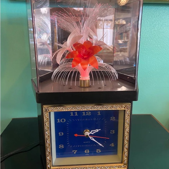 Other - Vintage fibre optic lamp and blue clock Rotating Floral Hexagonal Light 1980’s